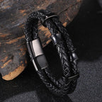 Genuine Leather Braided Stainless Steel Multilayer Bracelet for Men