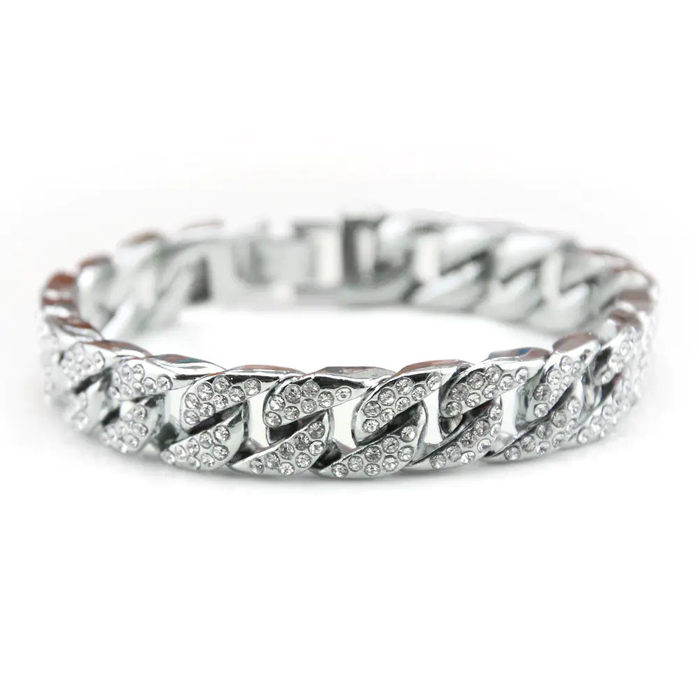 Diamond-Studded Link Chain Men's Bracelet