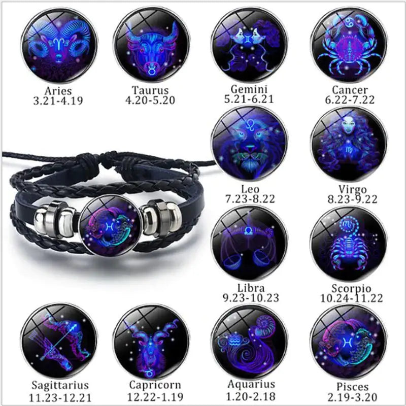 Zodiac Constellation Braided Leather Bracelet