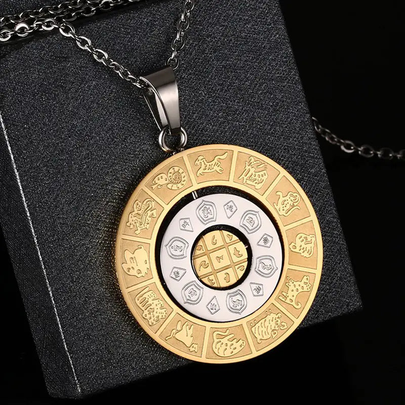 Men's Vintage Gold Stainless Steel Zodiac Pendant Necklace