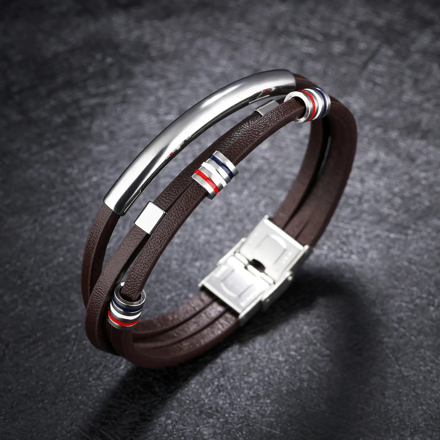 Woven Leather Steel Bracelet for Men