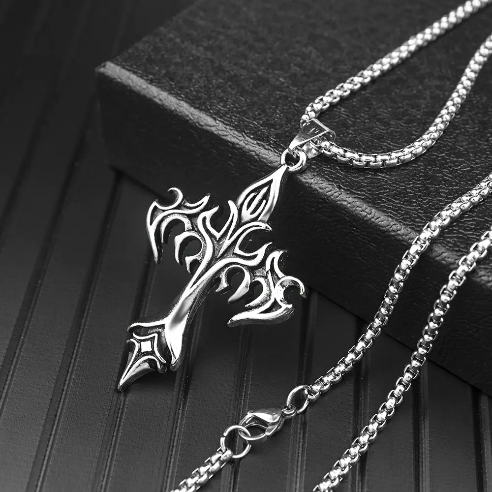 Men's Steel Warrior Cross Pendant Necklace