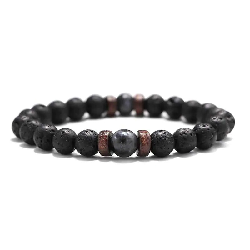 8mm Lava Stone & Wood Beaded Men's Bracelet