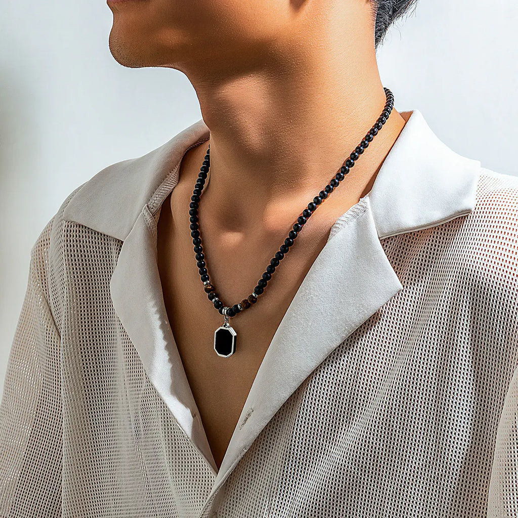 Men's Hip Hop Tiger Stone Beaded Necklace