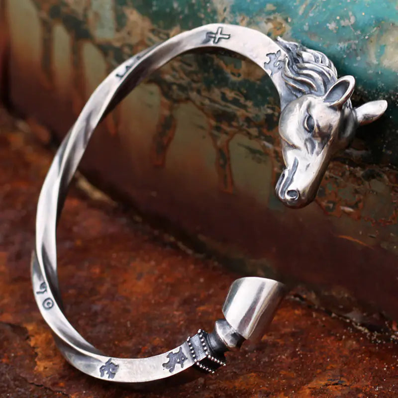 Handmade Sterling Silver Horse Head Men's Cuff Bracelet
