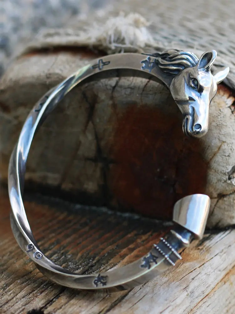 Handmade Sterling Silver Horse Head Men's Cuff Bracelet
