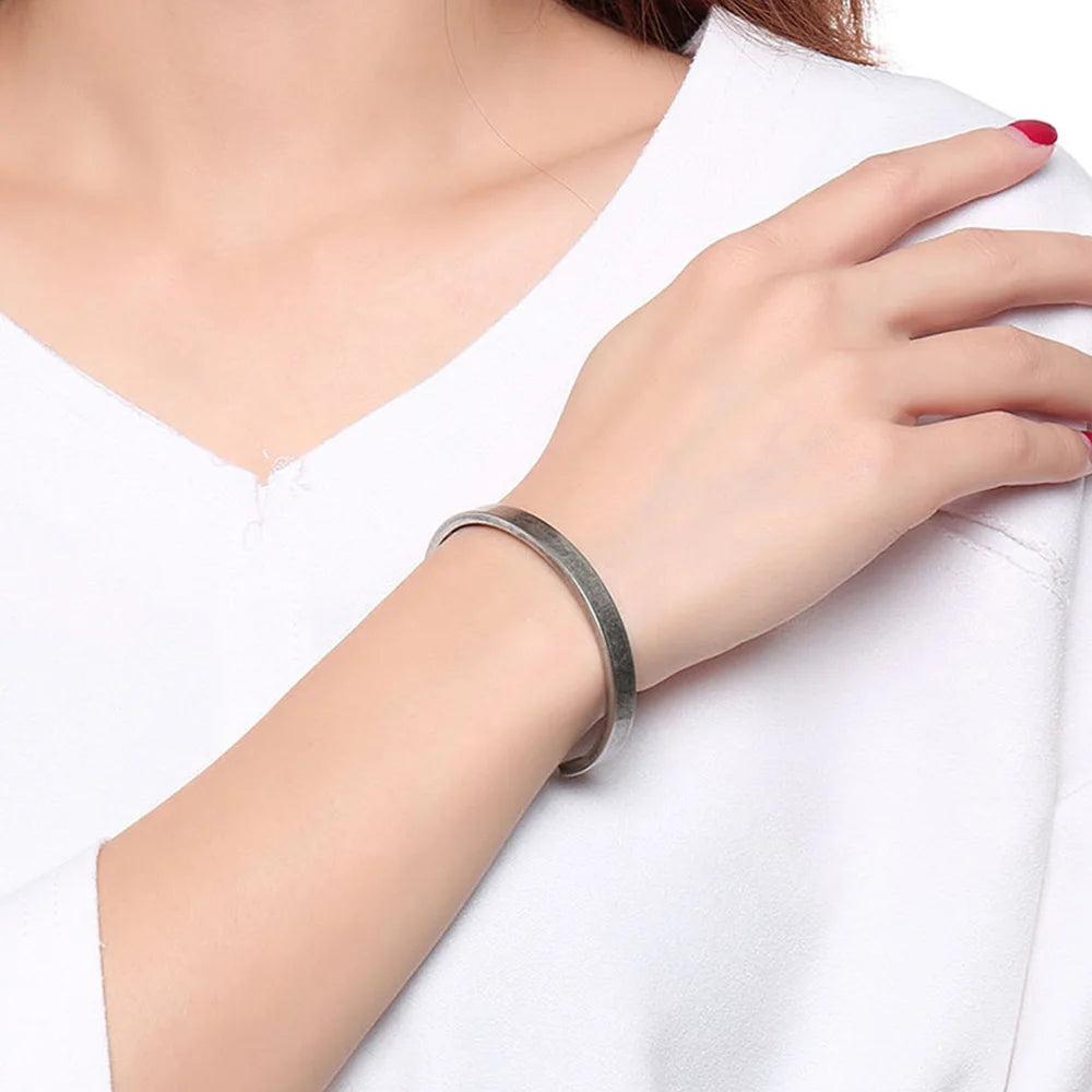 Vintage Retro Gray Stainless Steel Cuff Bracelet