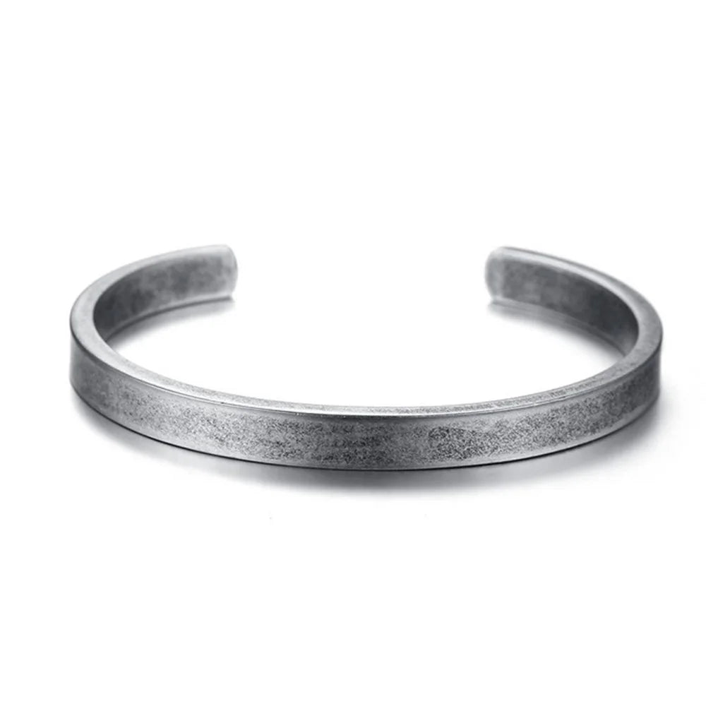 Vintage Retro Gray Stainless Steel Cuff Bracelet