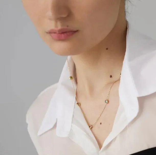 Women's Thin Chain 18K Gold Colorful Necklace
