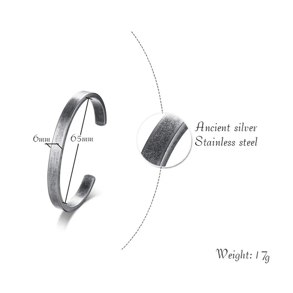 Vintage Retro Gray Stainless Steel Cuff Bracelet