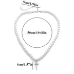 Men's Retro Imitation Pearl Rhinestone Cross Necklace