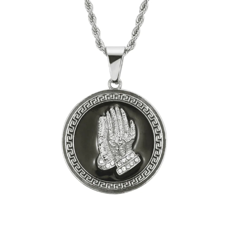 Men's Lion Head and Prayer Hand Pendant