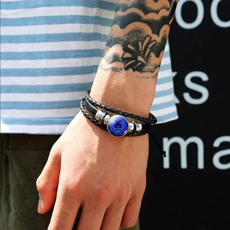 Zodiac Constellation Braided Leather Bracelet