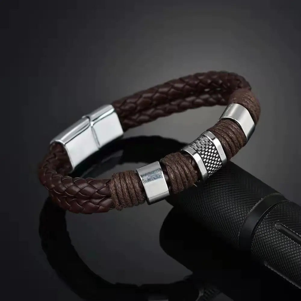 Handmade Multi-layer Braided Leather Cross Men's Bracelet