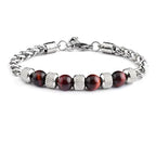 Tiger Eye Stone Beads Titanium Steel Chain Men's Bracelet