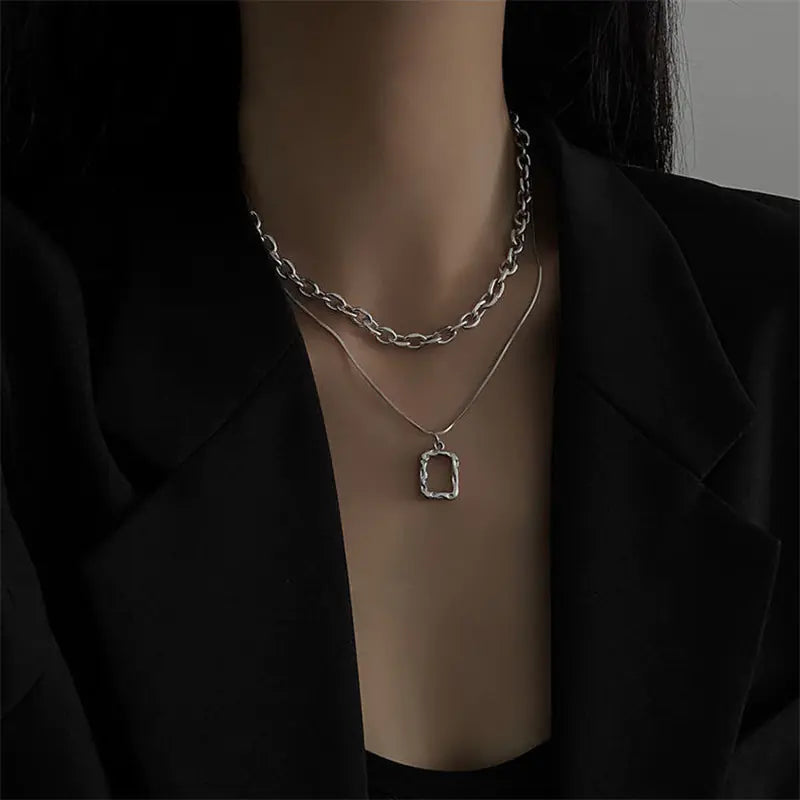 Women's Double Layer Rectangular Collar Necklace