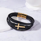 Handmade Multi-layer Braided Leather Cross Men's Bracelet