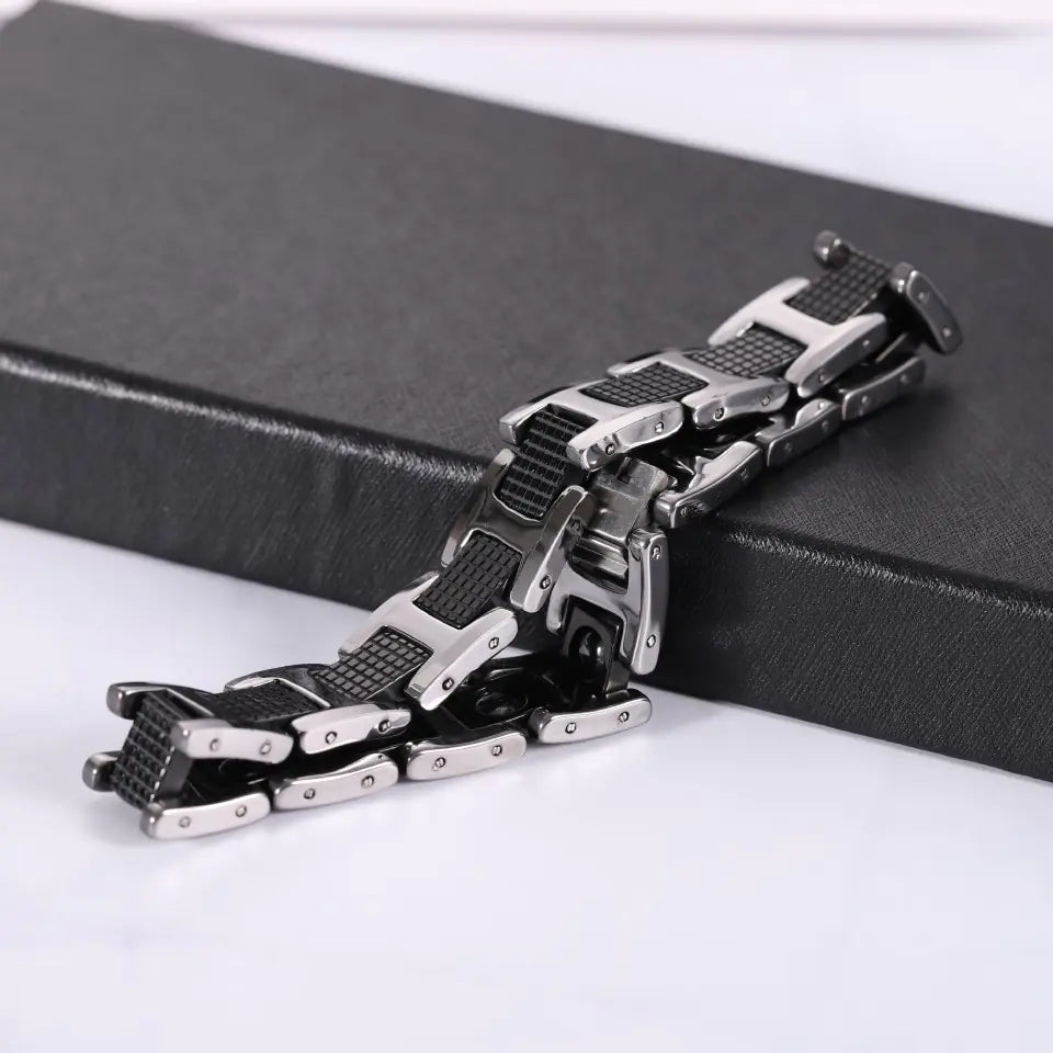 Tungsten Steel Black Magnetic Link Chain Bracelet