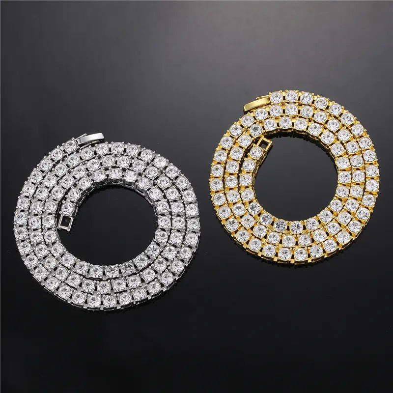Hip Hop Ice Crystal Tennis Chain Necklace for Men