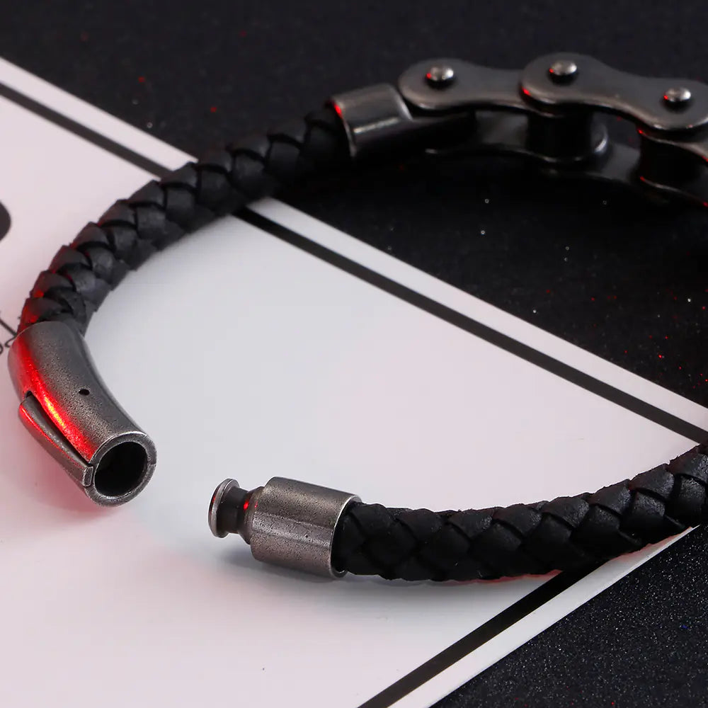 Stainless Steel Leather Rope Chain Bracelet for Men