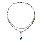 Double Layer Stainless Steel Men's Link Chain Green Pendant