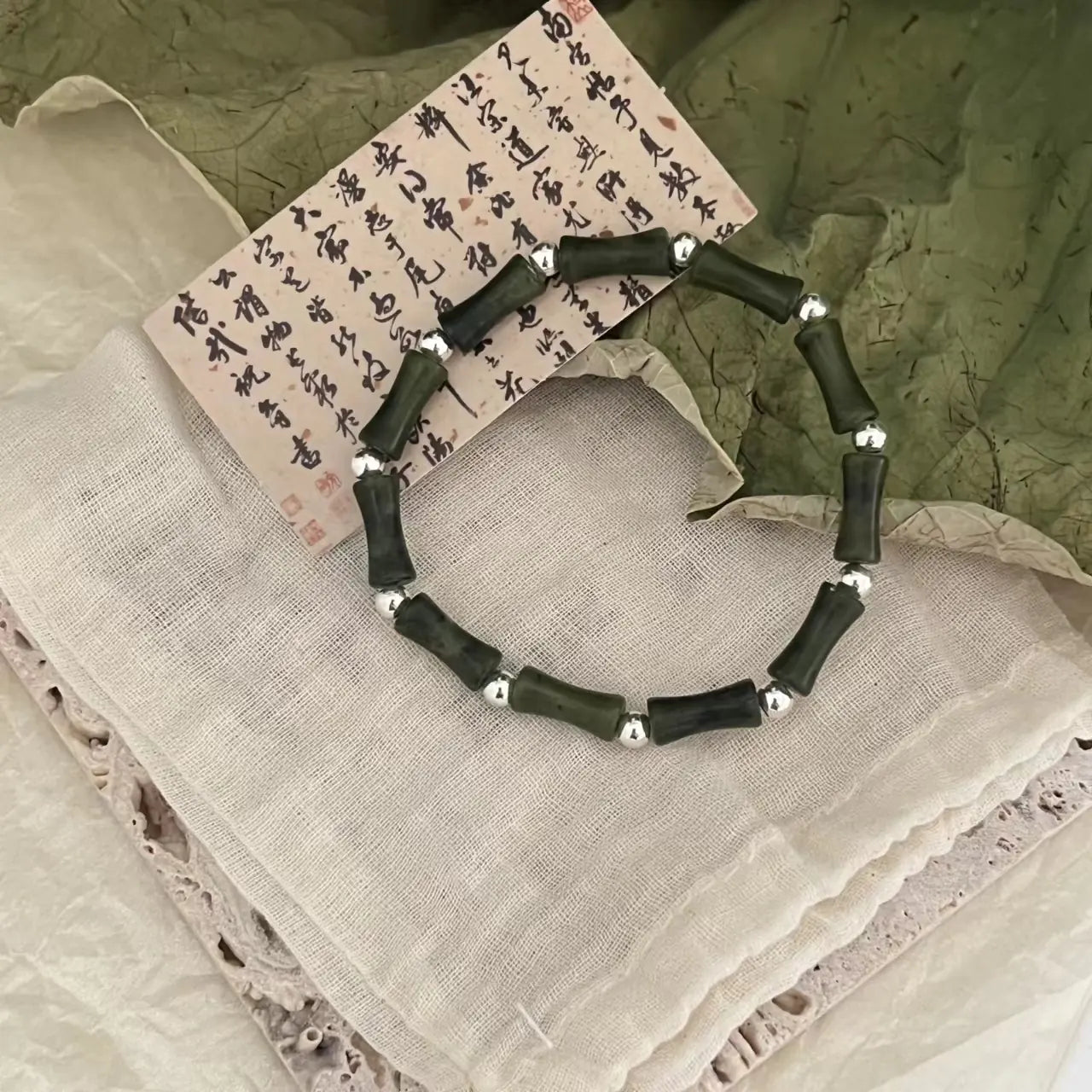 Jade Bamboo Beaded Bracelet for Men