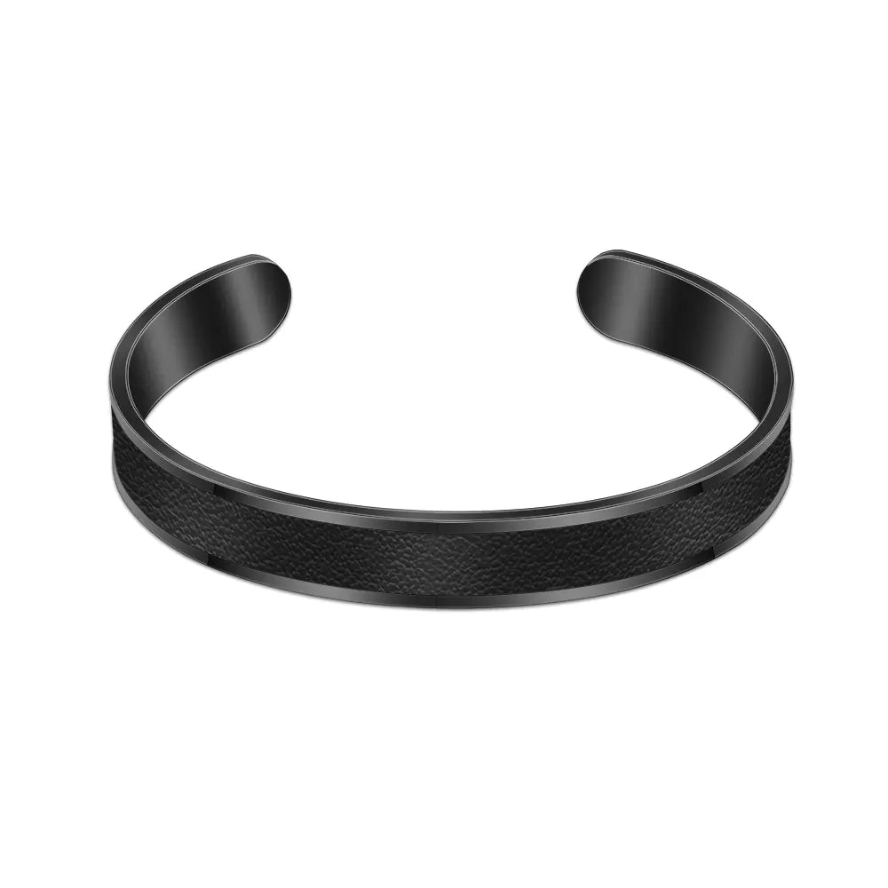 Glossy Black Leather Bracelet for Men