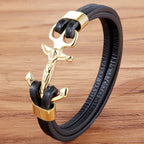 Classic Magnetic Anchor Stainless Steel Leather Men's Bracelet
