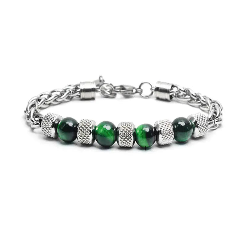 Tiger Eye Stone Beads Titanium Steel Chain Men's Bracelet