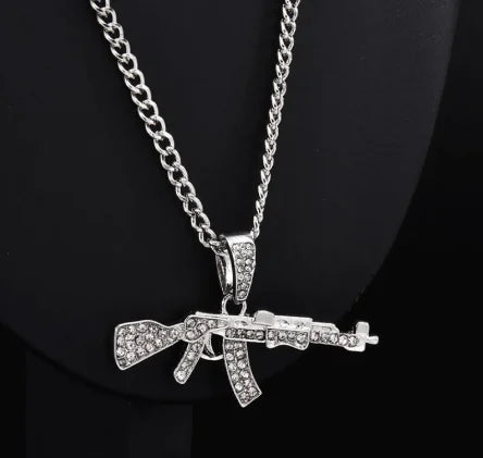 Men's Diamond-Encrusted Submachine Gun Chain Pendant