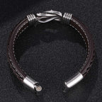 Microfiber Brown Leather Stainless Steel Punk Bracelet for Men