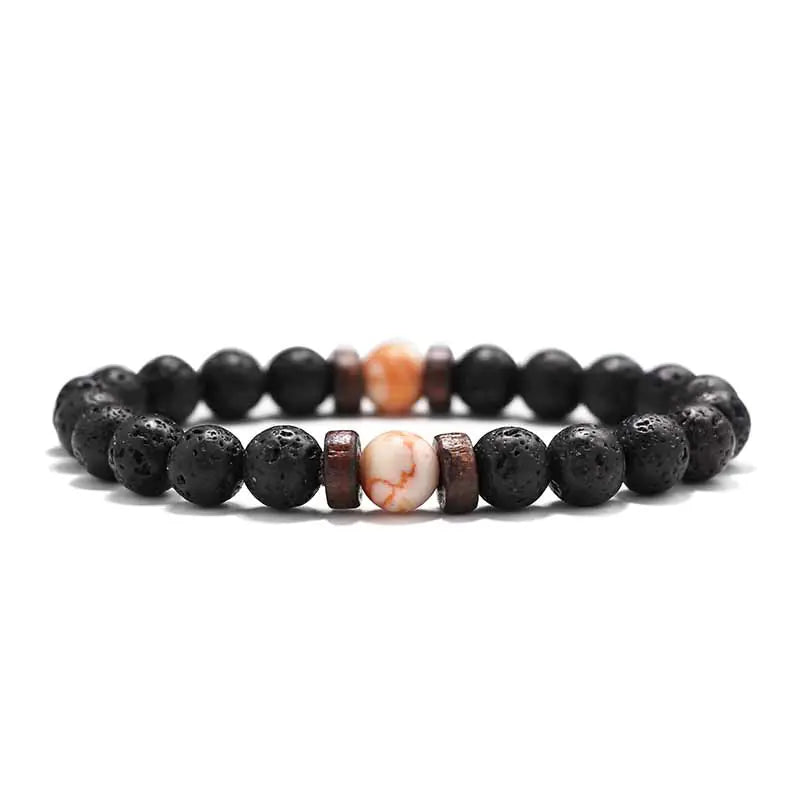 8mm Lava Stone & Wood Beaded Men's Bracelet