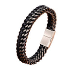 Vintage Leather Woven  Steel Buckle Men's Bracelet