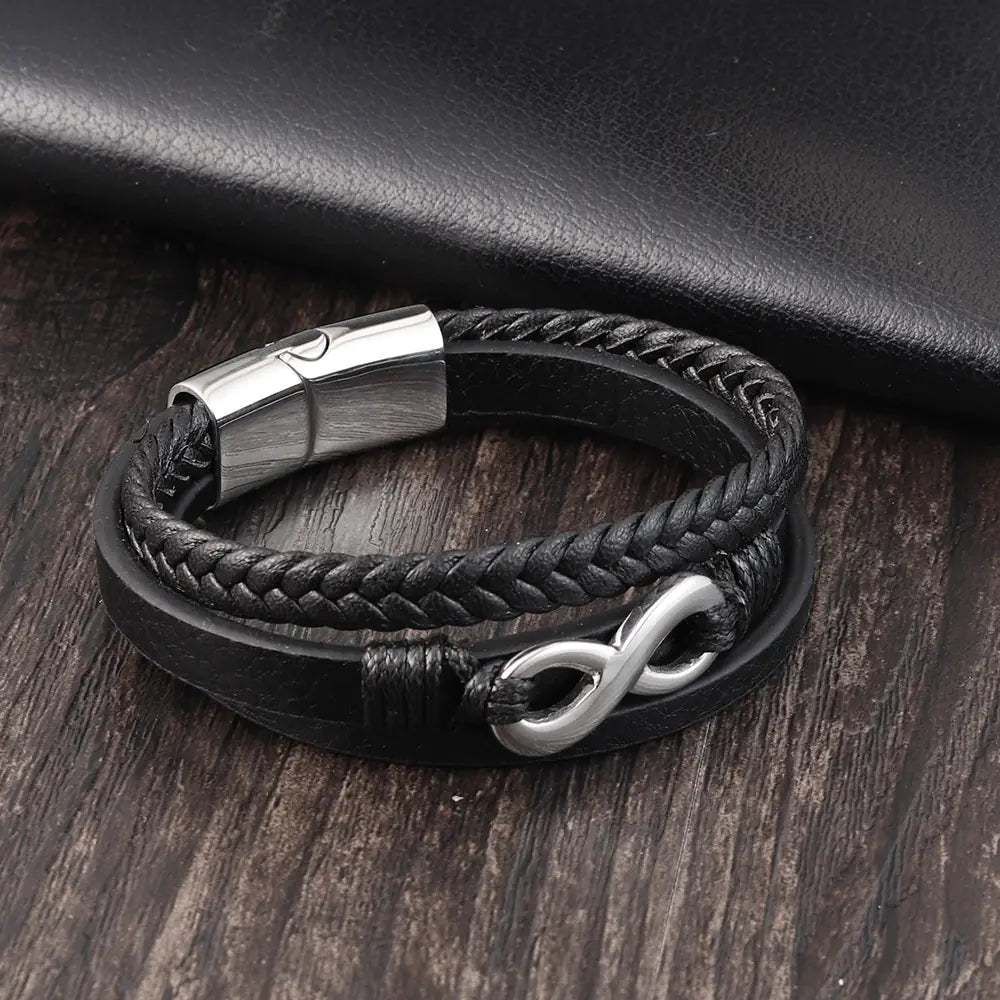 Genuine Leather Braided Infinity Men's Bracelet
