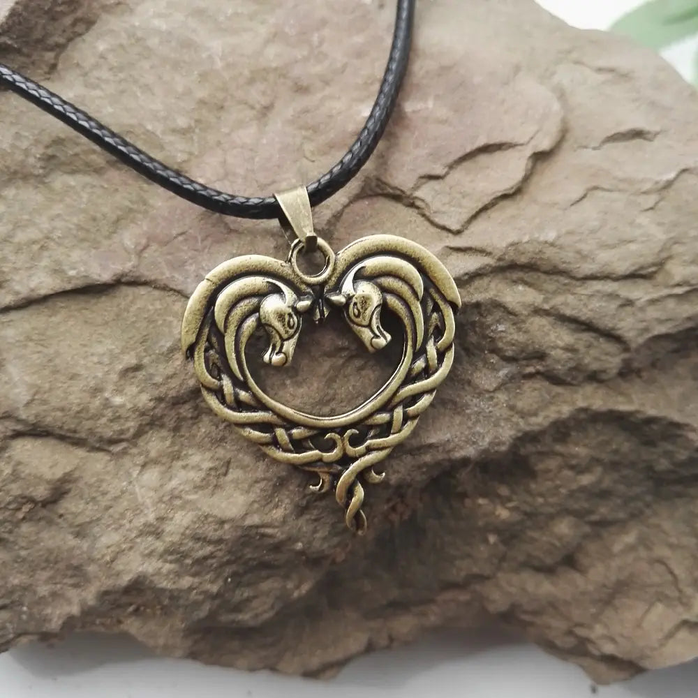 Heart Horsehead Pendant Double Horse Necklace