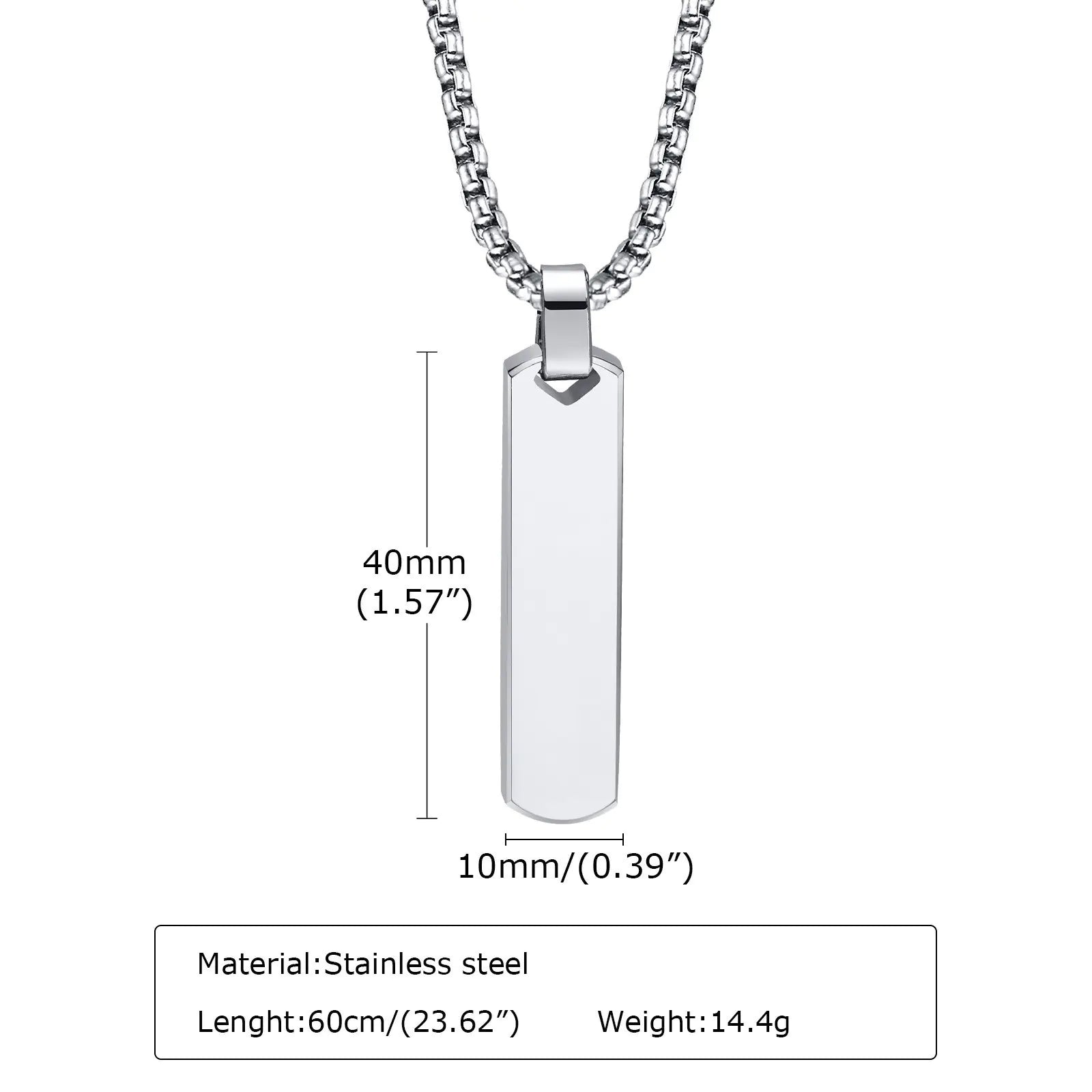 Men's Stainless Steel Rectangular Pendant Necklace