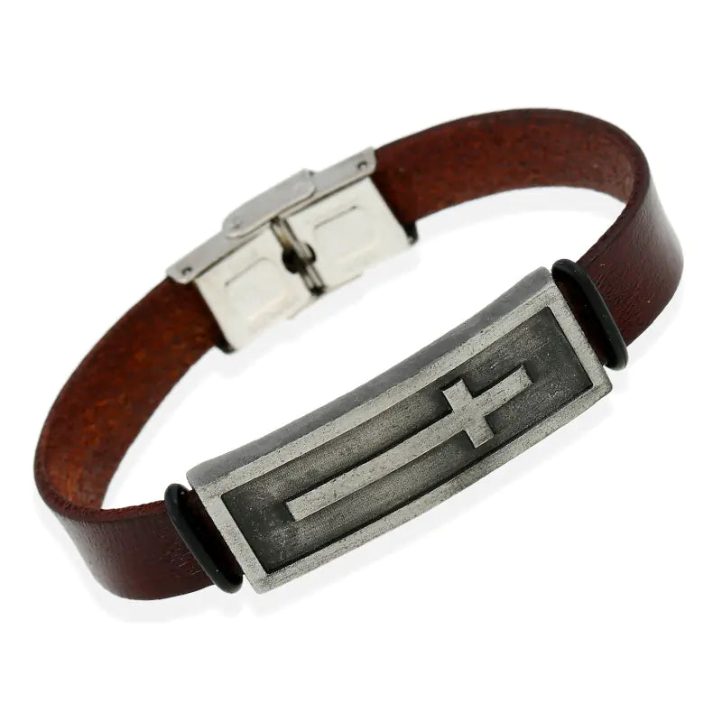 Genuine Leather Cross Men's Bracelet
