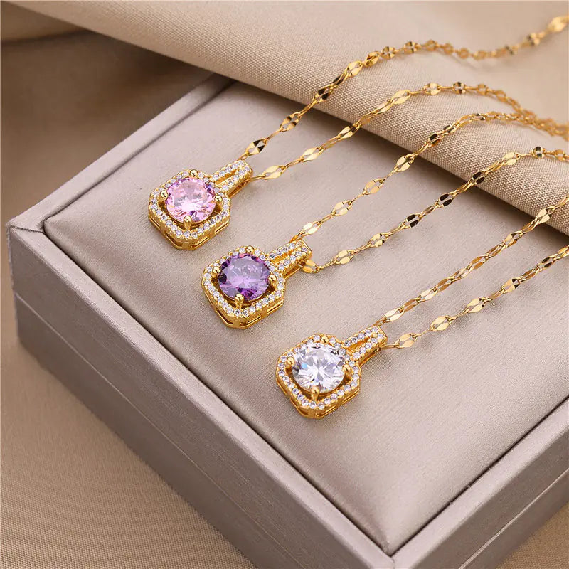Women's Tricolor Crystal Zircon Pendant Necklace