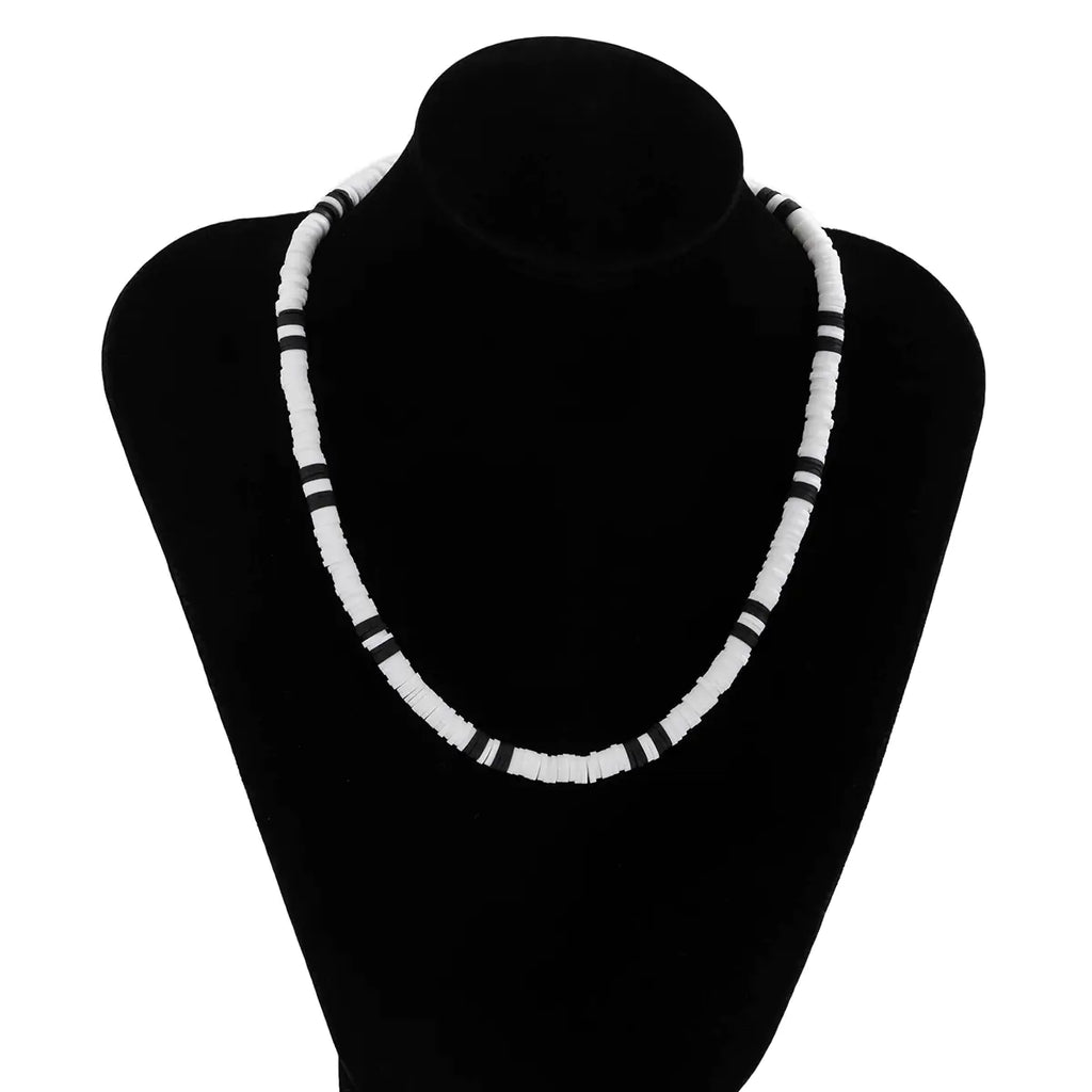 Men's Bohemian Necklace with Black and White Ceramic Piece