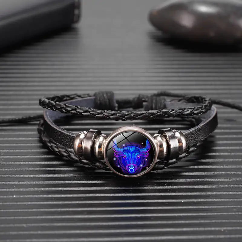 Zodiac Constellation Braided Leather Bracelet