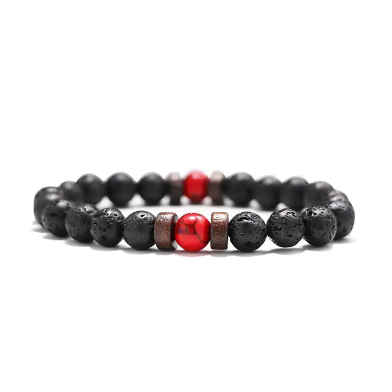 8mm Lava Stone & Wood Beaded Men's Bracelet
