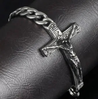 Jesus Cross Titanium Steel Chain Men's Bracelet