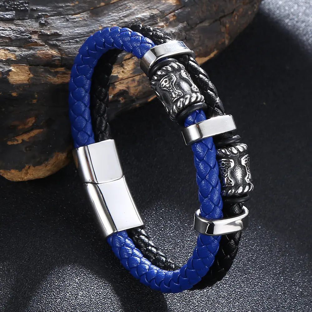 Handmade Colorblock Leather Vintage Men's Bracelet
