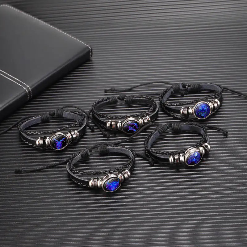 Zodiac Constellation Braided Leather Bracelet