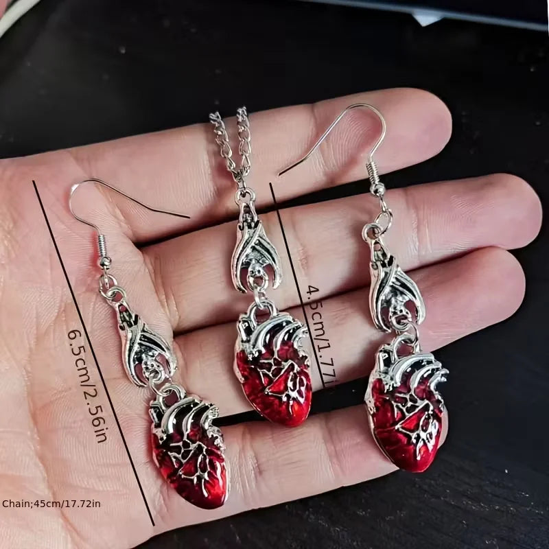 Gothic Vampire Bat Bloody Heart Pendant Necklace