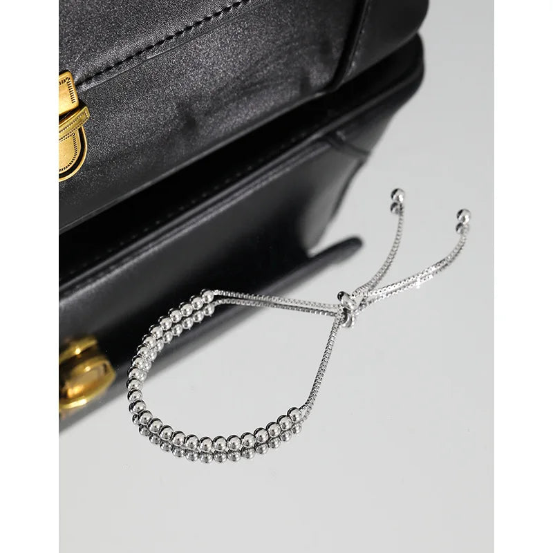 Sterling Silver 3mm Adjustable Beaded Bracelet For Women