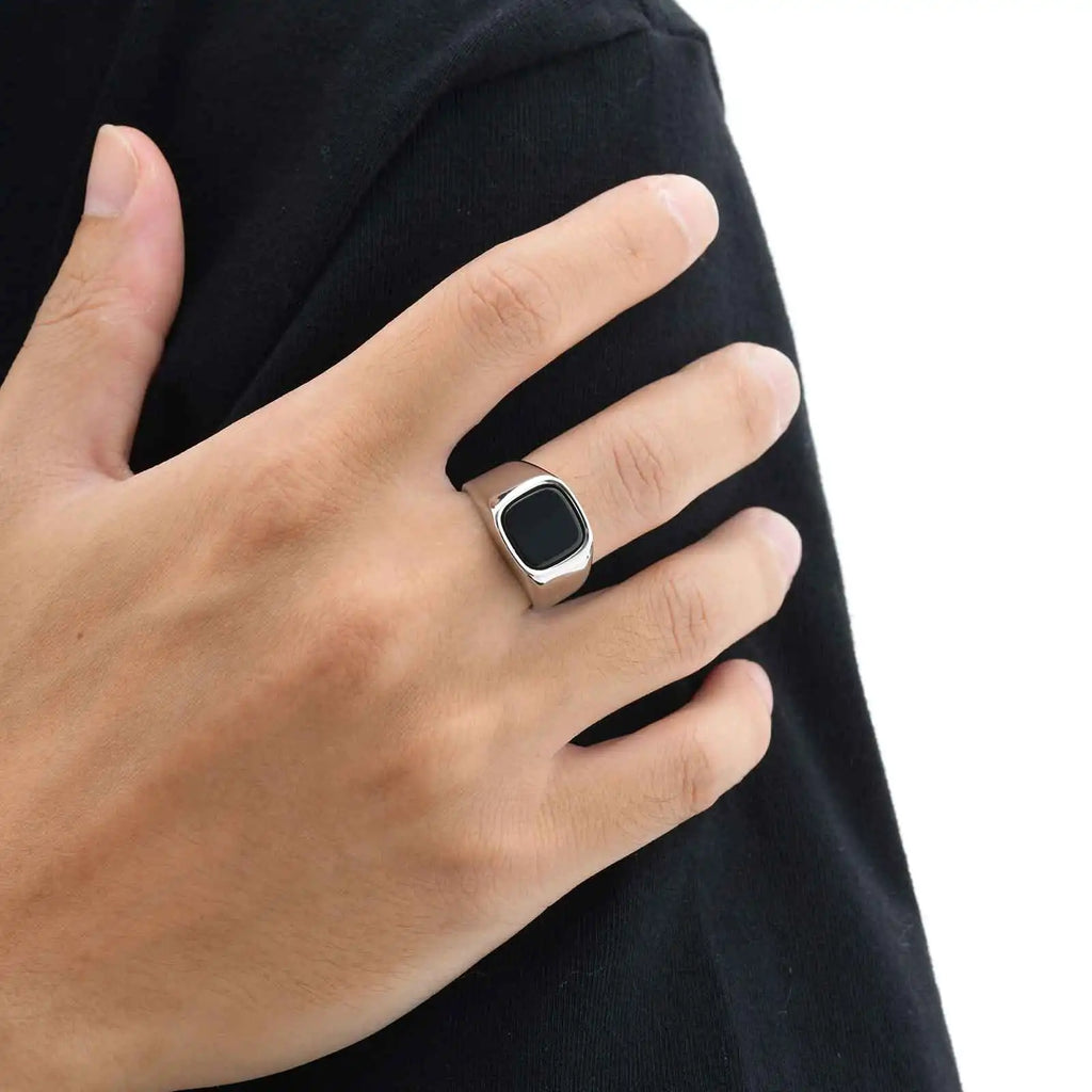 Rock Punk Stylish Black Stone Signet Ring For Men's