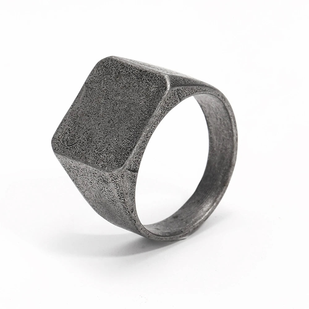 Solid Masculine Titanium Steel Vintage Square Ring for Men