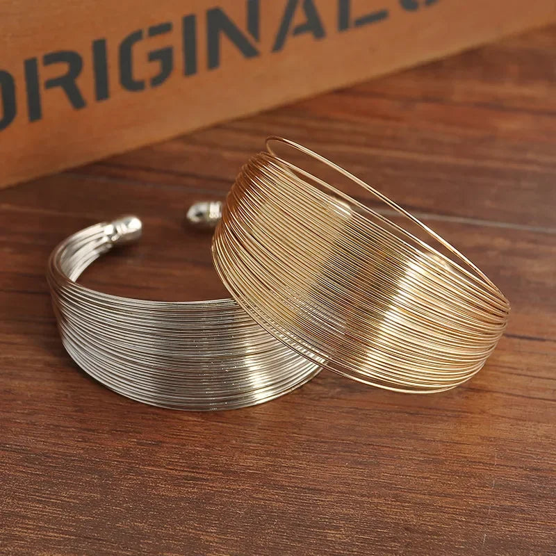 Wide Multilayer Metal Wires Cuff Women's Bracelet