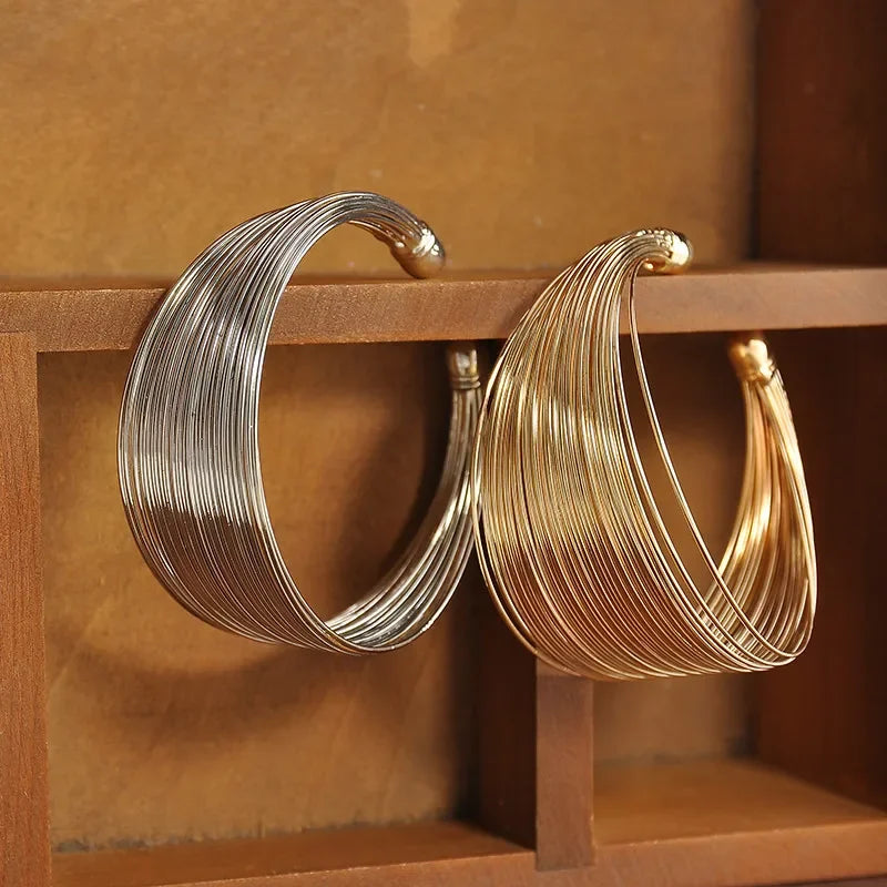 Wide Multilayer Metal Wires Cuff Women's Bracelet